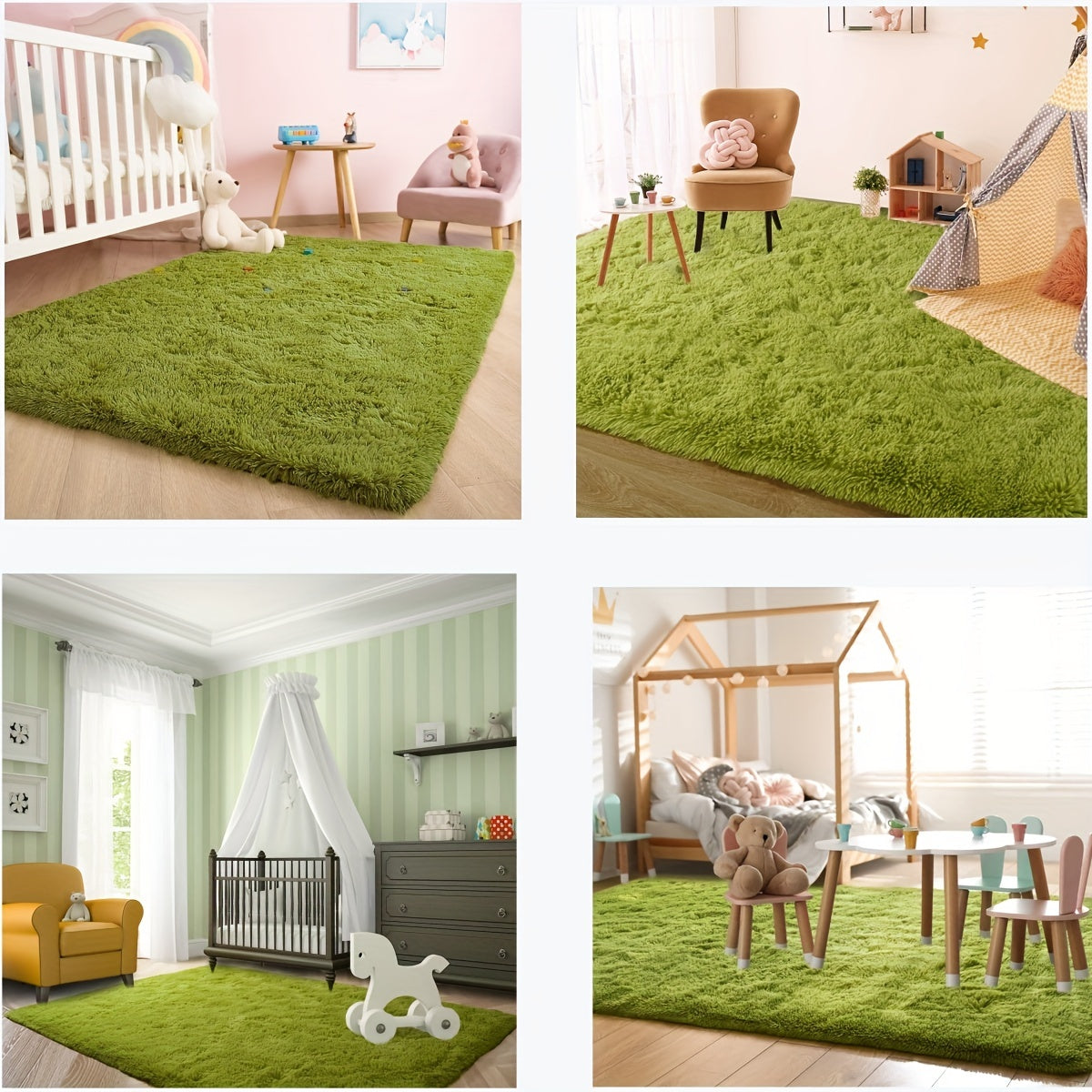 Super Soft Shaggy Rug in Grass Green for Bedroom and Living Room Decor - Modern Indoor Fuzzy Plush Area Carpet for Kids and Girls, Ideal for Dorms and Homes