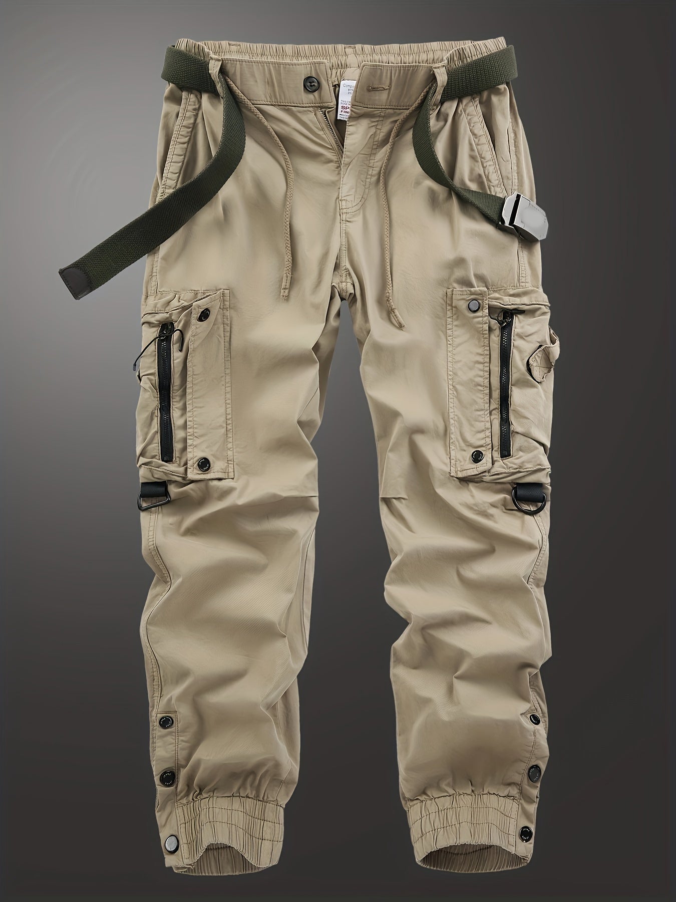 Men's spring and autumn American-style work pants with zipper, multi-pocket design, thin, comfortable, and breathable.