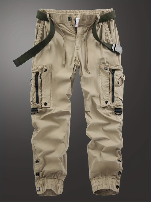 Men's spring and autumn American-style work pants with zipper, multi-pocket design, thin, comfortable, and breathable.