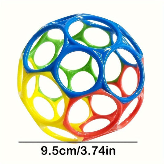 Массажный погремушка для младенцев: мягкий резиновый шарик для захвата с 2 цветами, 32 отверстия для пальцев, игрушка для раннего обучения для детей от 0 до 3 лет, материал TPU, 10,16 см