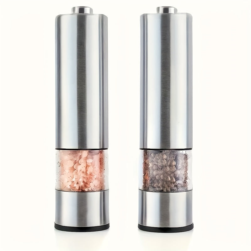 Get your hands on a set of two electric salt and pepper grinders that are battery powered. These grinders offer convenient one-hand operation and feature an automatic pepper grinder. They are electronically adjustable and can be used as essential kitchen