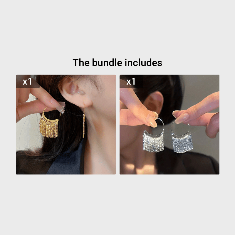 One set of C-shaped tassel earrings