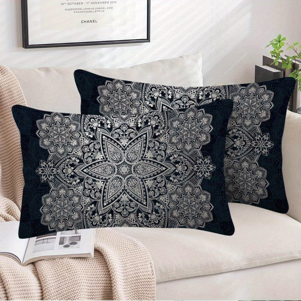 DIJIULU7447: Pair of Prajakta White Floral Pattern Pillow Covers, Double-Sided Short Plush Print, Decorative Cushion Cases for Sofa and Bedroom, 30.48x50.8 cm, Made of Polyester