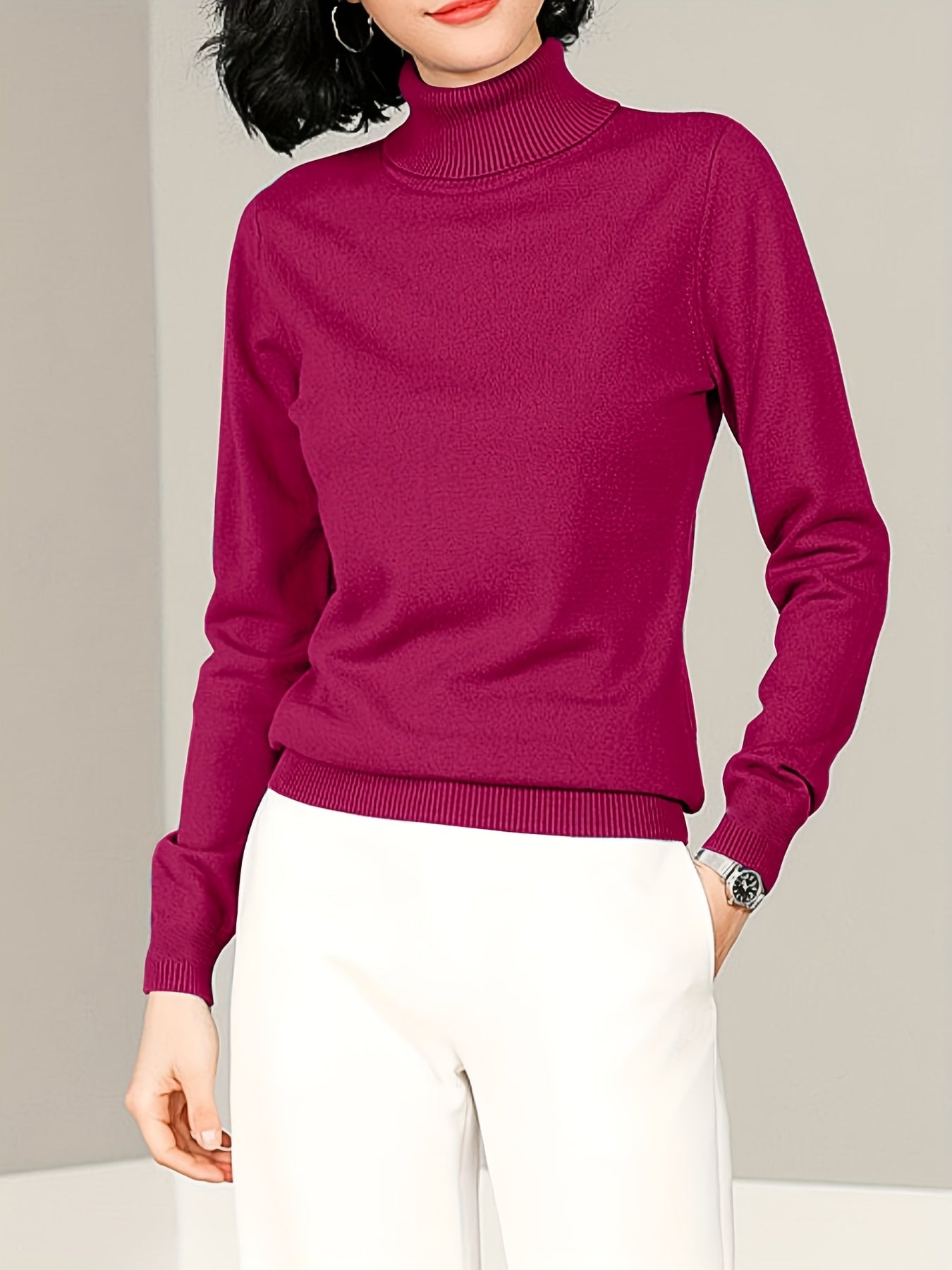 Turtleneck slim sweater for fall & winter, women's clothing