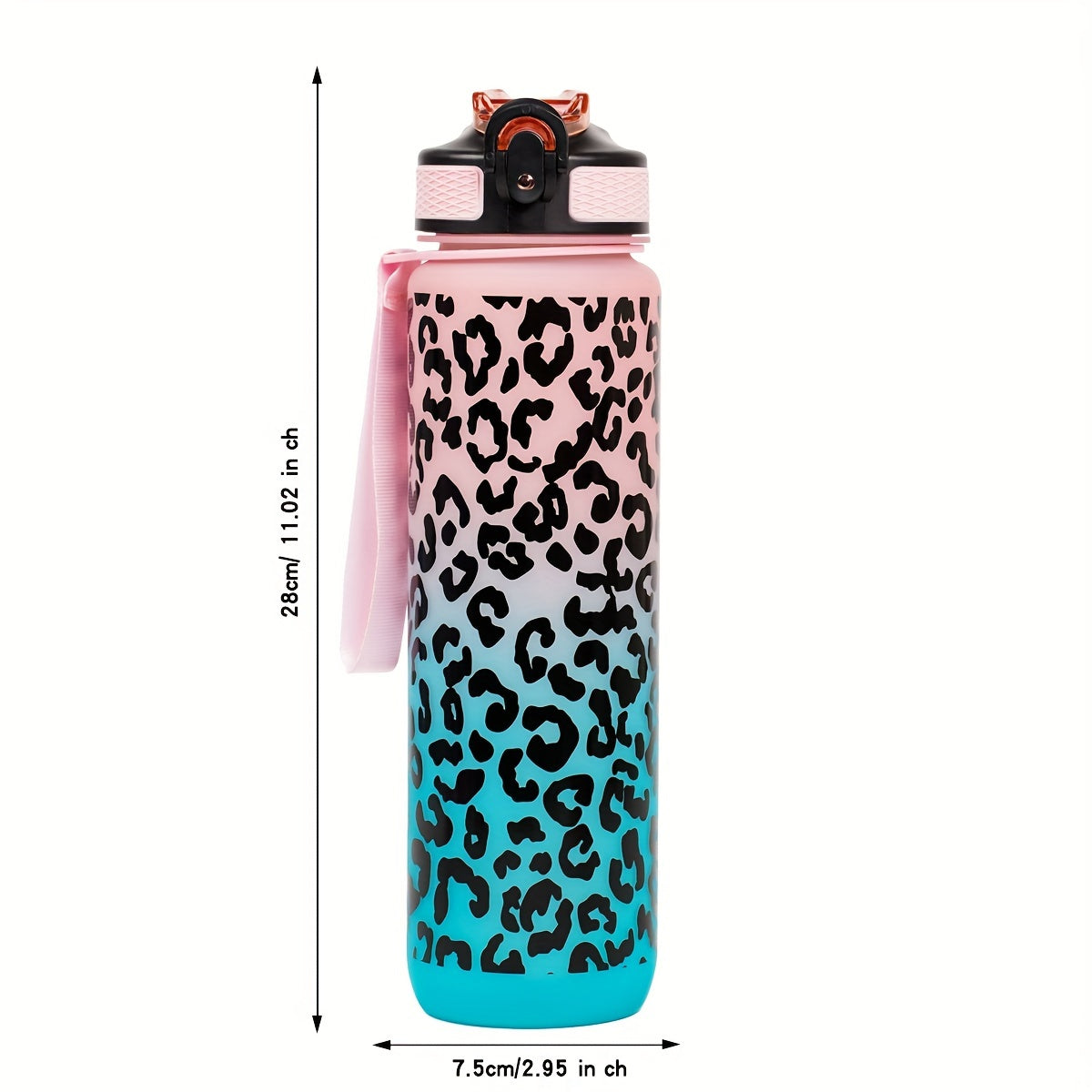 32oz Leopard Print Sports Water Bottle with Straw is PVC-Free and perfect for Running, Cycling, and Fitness. Great for Halloween, Christmas, and Easter gifts.