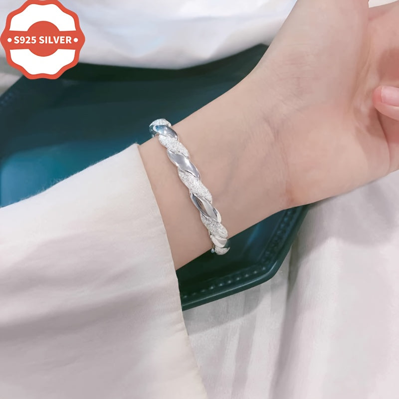 Luxurious 925 Sterling Silver Twisted Cuff Bracelet designed for Women, featuring a Hypoallergenic Braided Bangle with an Adjustable Open-End Wristlet. This All-Season Jewelry piece is perfect for Daily Wear or as a Gift, especially on Thanksgiving Day.