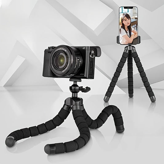 Mini Octopus Tripod with Sponge Grip, 360° Rotation, Suitable for Phones and Cameras, Portable and Universal Clip.