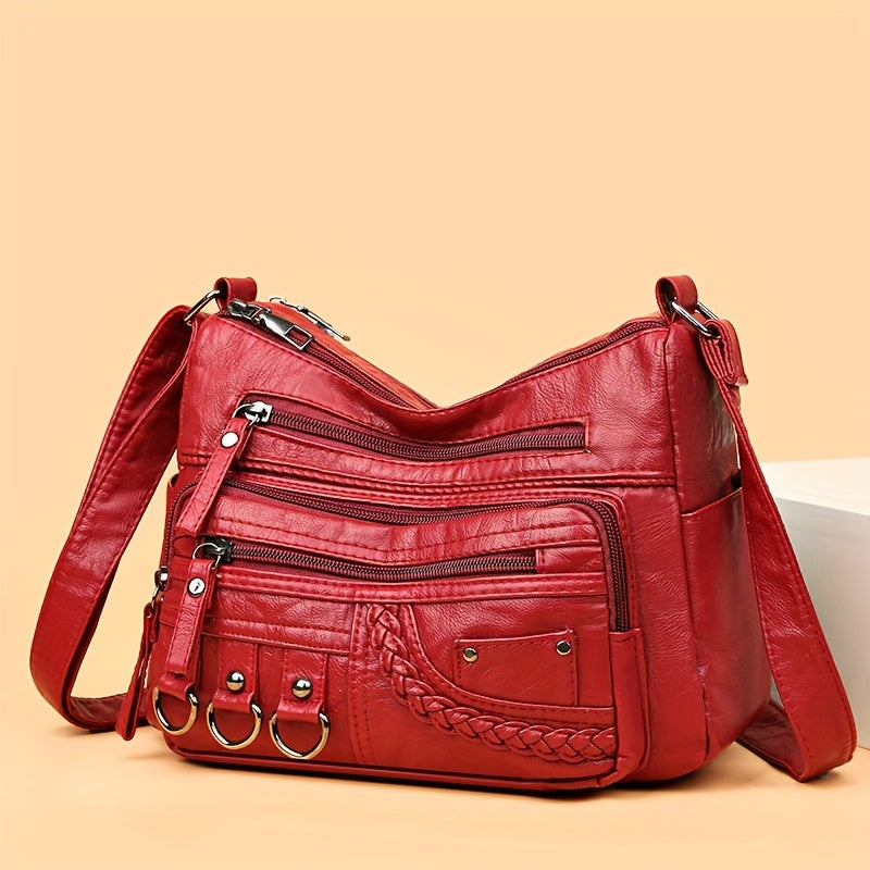 2023 New Fashion Mom Bag: Women's Casual Messenger Bag with Adjustable Strap, Large Capacity and Trendy Sewing Thread Detail.