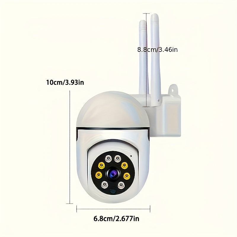 High definition 1080P wireless security camera featuring Wi-Fi connectivity, pan/tilt/zoom capabilities, night vision, and two-way audio. Equipped with smart motion tracking for monitoring pets and indoor use.