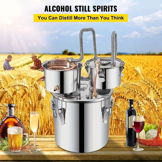 11.36 L Stainless Steel Alcohol Still with Copper Tube & Thermometer, Double Thumper Keg Home Brewing Kit for DIY Whiskey Wine Brandy