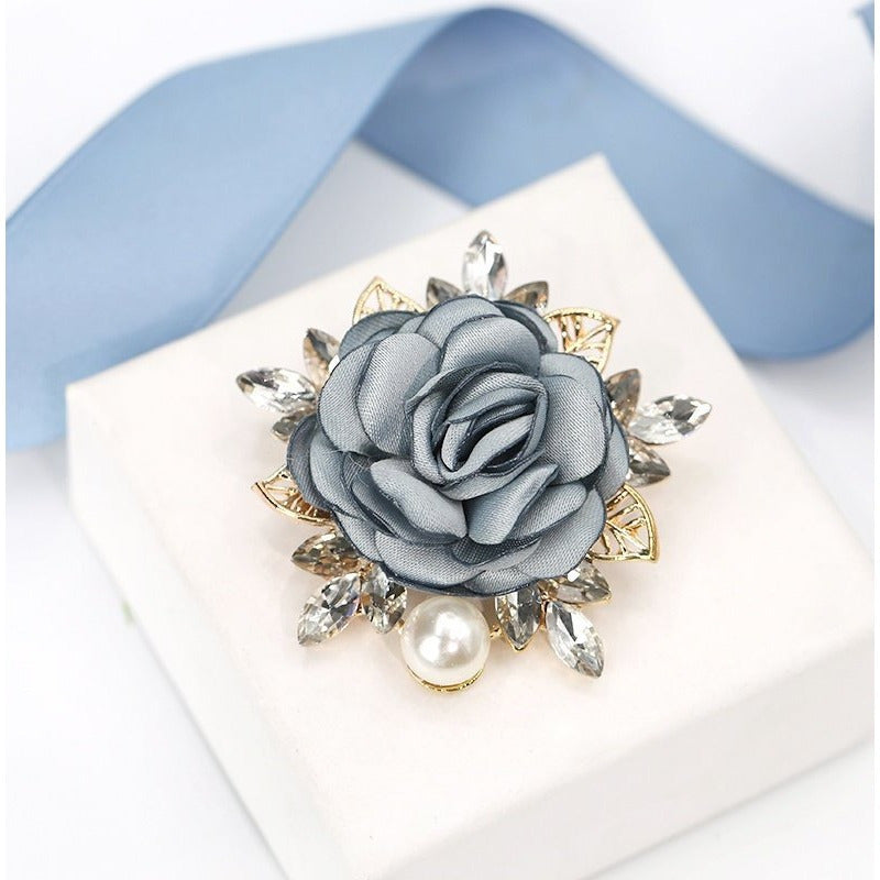 Stylish Fabric Flower Brooch Pins with Delicate Pearl Details - Unique Floral Lapel Pins for Men and Women - Perfect Wedding Party Accessory