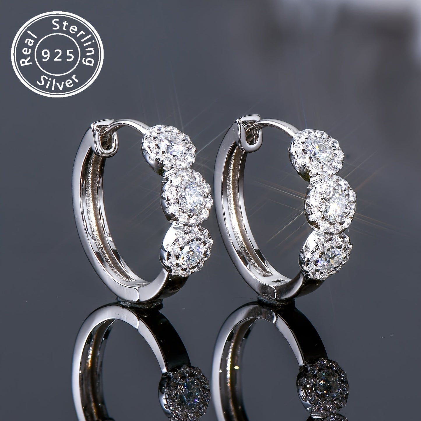 Elegant Classic Hoop Earrings featuring 925 Sterling Silver and 2.7mm Round Moissanite Stones, 14K Golden Plated. With 0.42ct Total Synthetic Moissanite and Zirconia Accents, these earrings are perfect for Women's Daily Wear and Special Occasions like