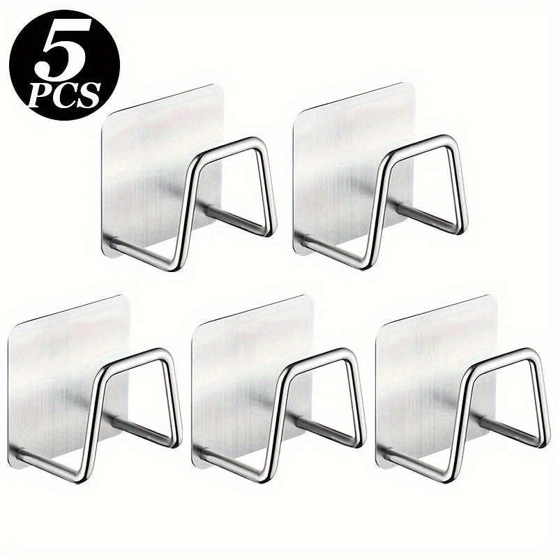 Stainless Steel Kitchen Sink Organizer Set, 5 Piece - Easy to Install Self-Adhesive Rack for Sponges & Cloths, Wall-Mounted Storage, Long-lasting, No Electricity Required, Ideal for Home Organization