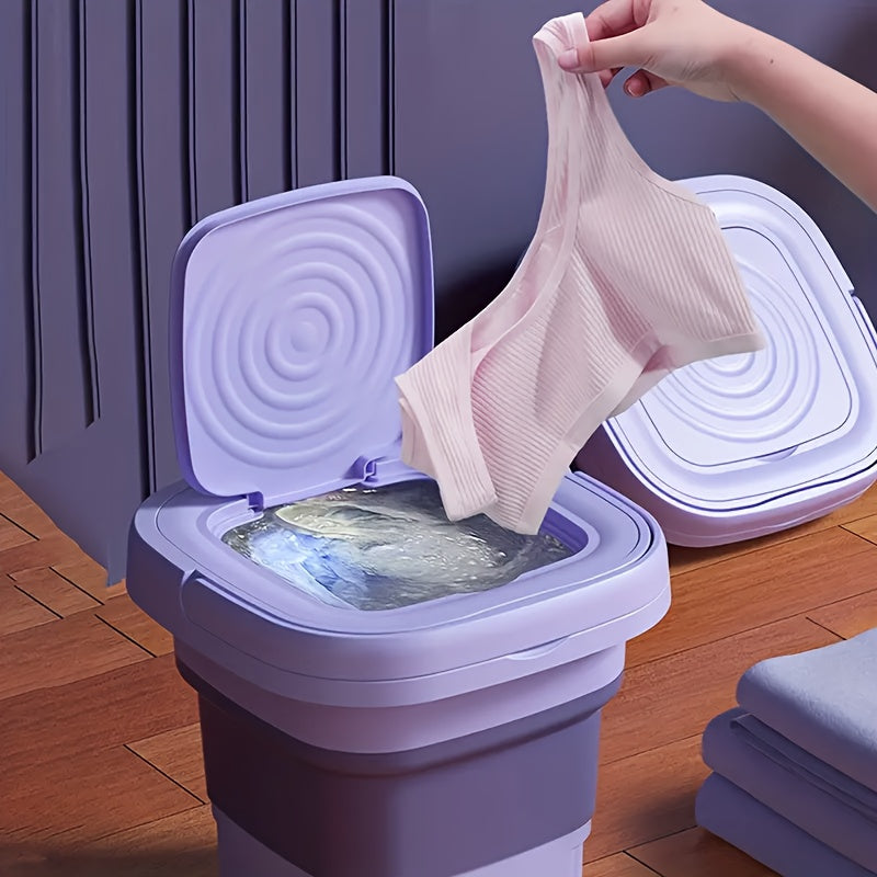 Portable 8L Folding Washing Machine with Touch Control, Ideal for Delicates, Socks & Underwear - Space-Saving, Easy to Store & Use, Great for Travel & Home - Purple & Gray Options Available.