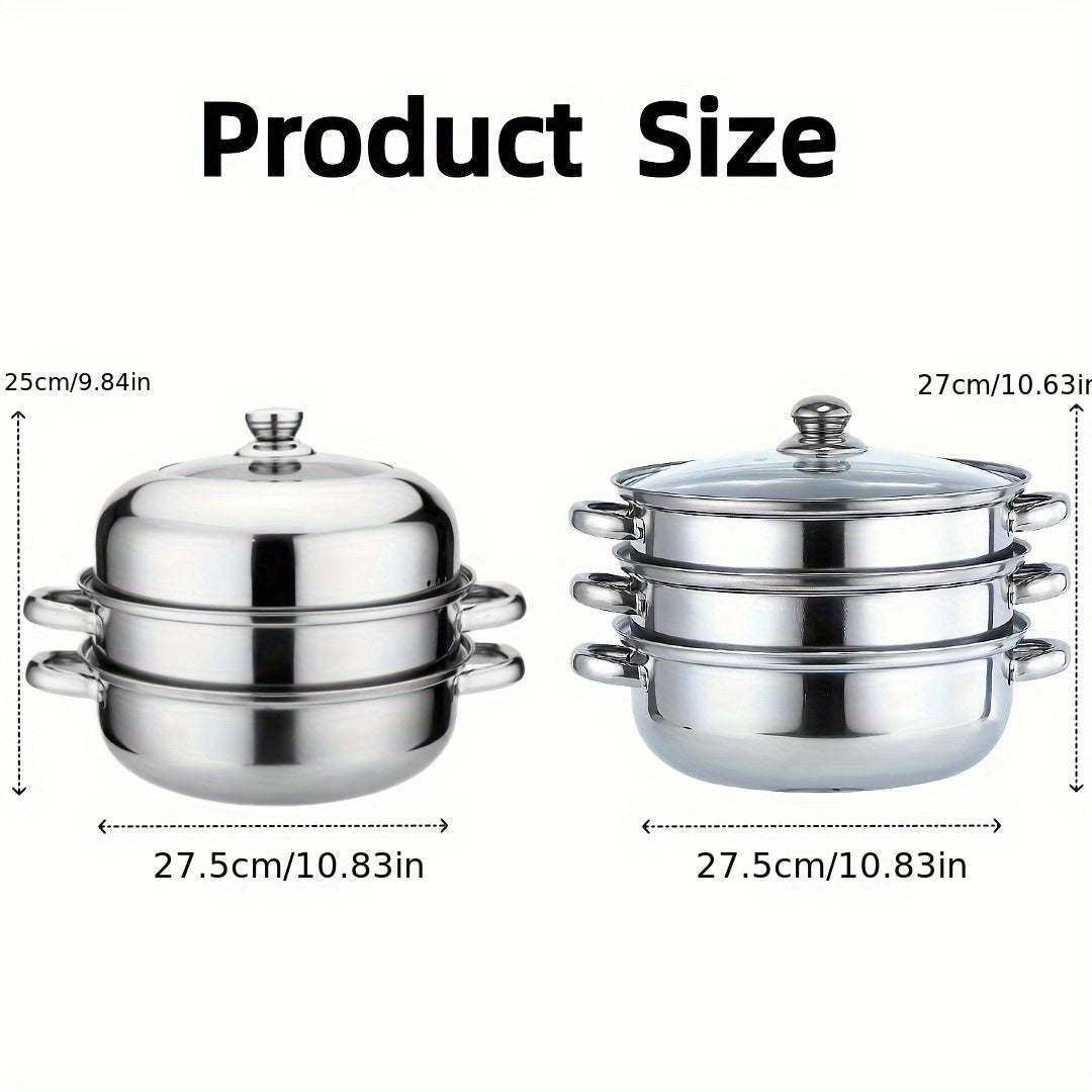 Durable Stackable Stainless Steel Cookware Set with Non-Stick Finish, Bakelite Handles, Visible Glass Lid, and Multiple Layers