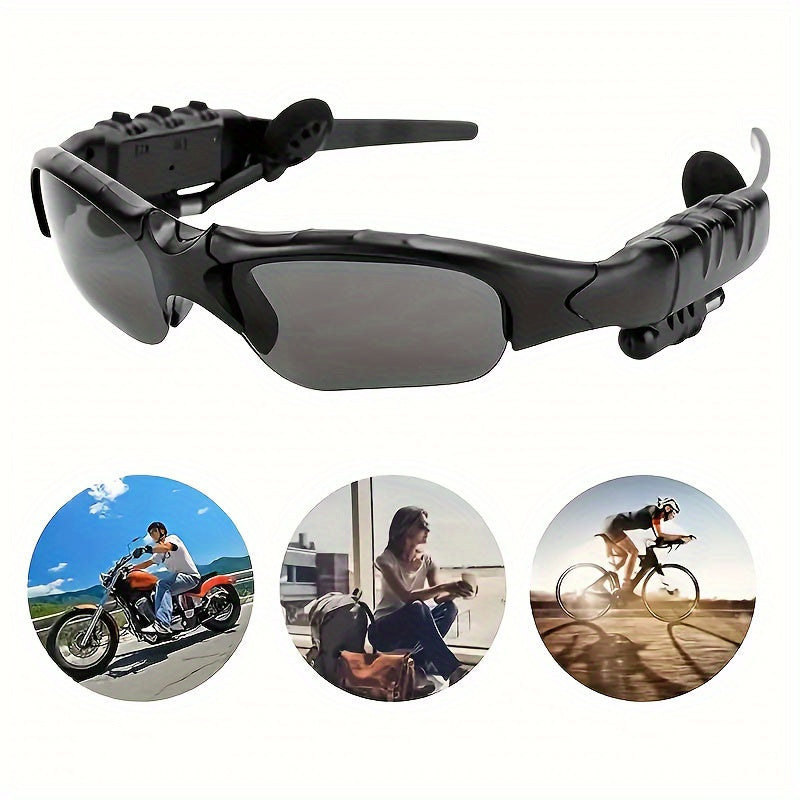 Smart wireless glasses with stereo sound, USB rechargeable, great for driving, cycling, and outdoor activities.