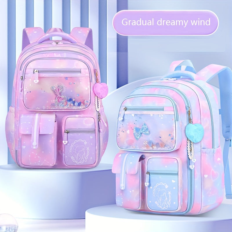 New children's backpack with gradient colors, waterproof and spine protection.