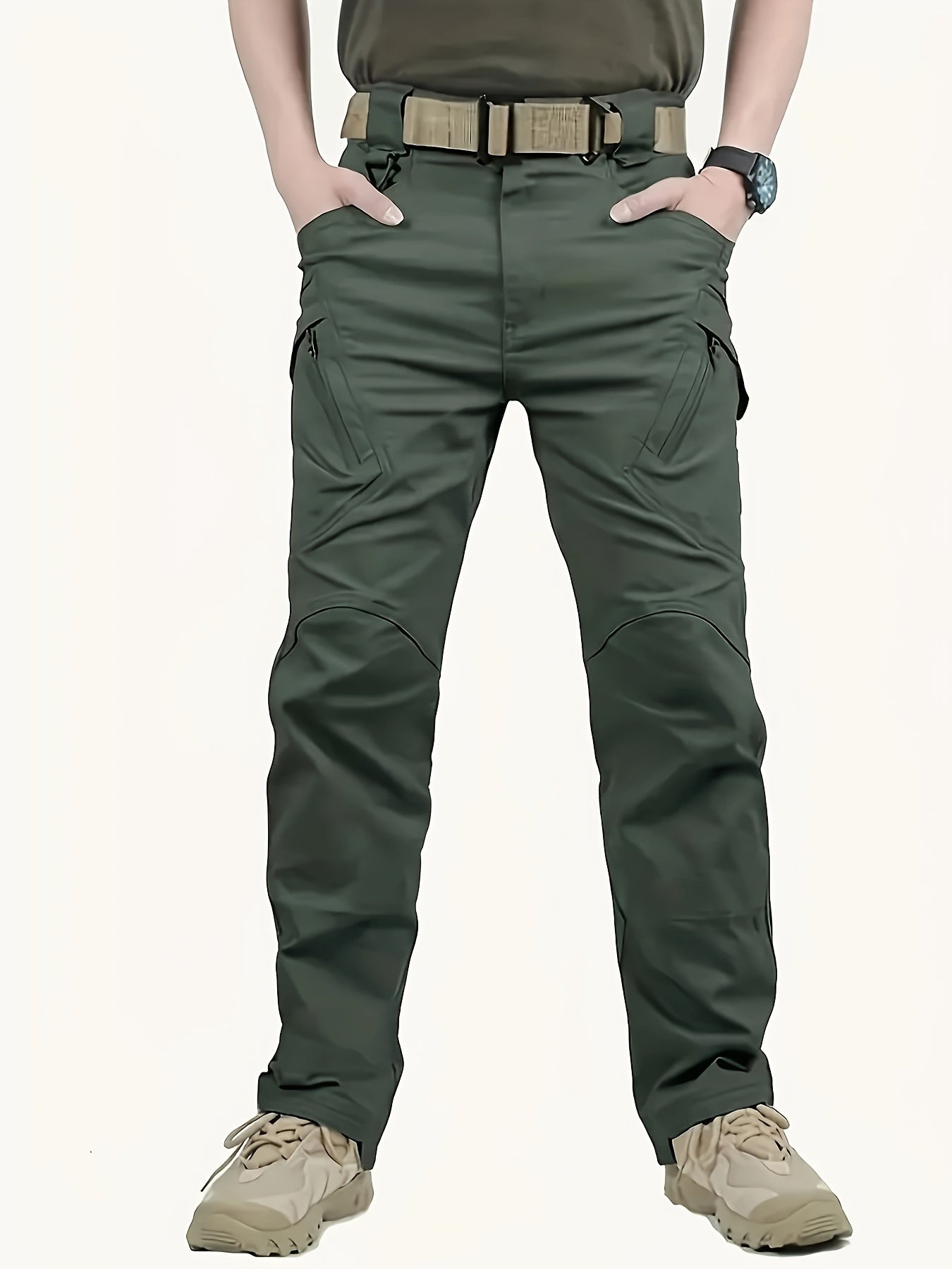 Men's waterproof cargo pants for outdoor activities.