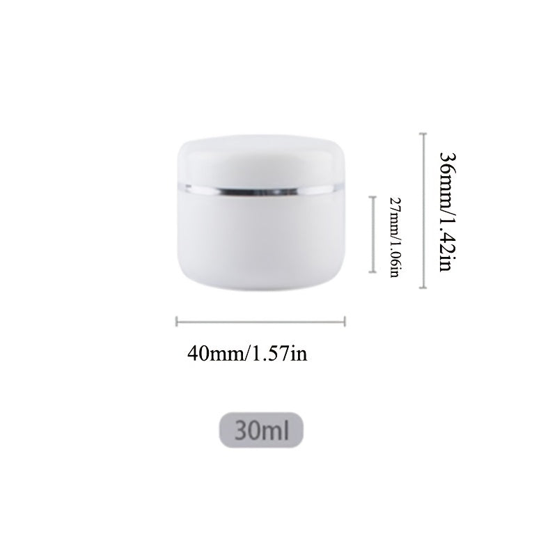 30 pieces of white plastic cosmetic jars with 30g capacity, suitable for travel and as sample bottles for cosmetics.