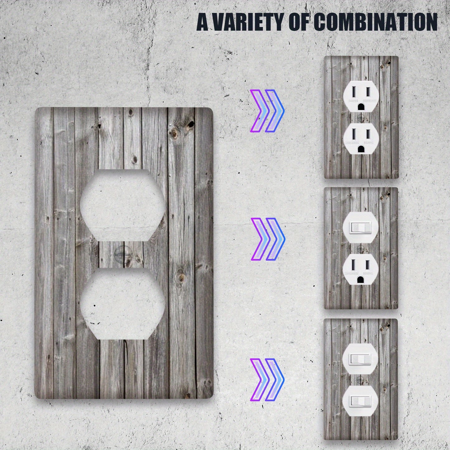 Sold in packs of one, decorative wooden wall plates for light switches and socket outlets are available in 1-gang or 2-gang styles.