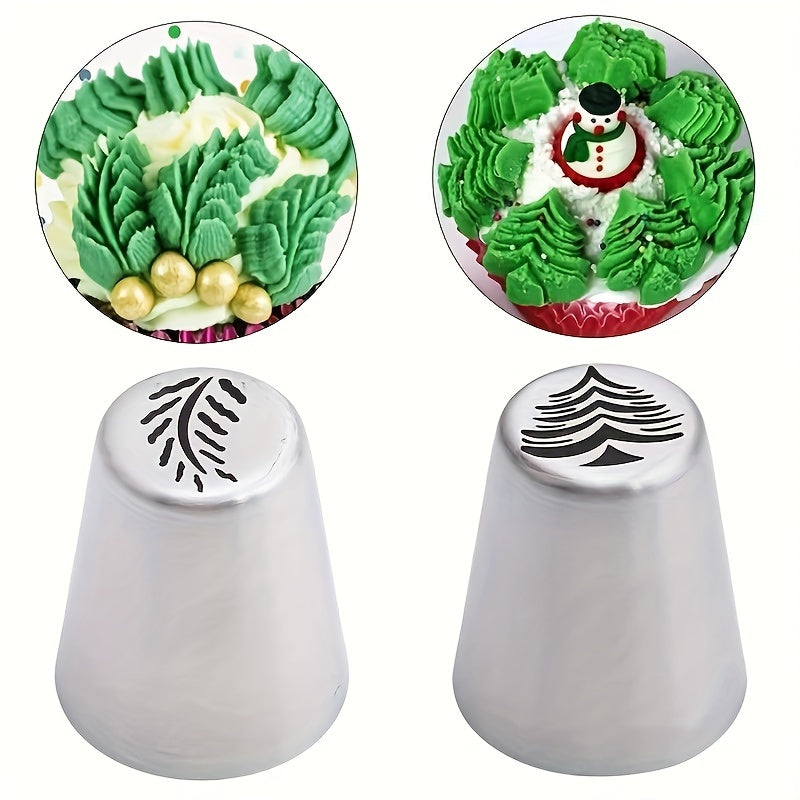 Set of 4 Stainless Steel Icing Piping Nozzles featuring Snowflake, Christmas Tree, and Leaf Designs for Cake Decoration and Festive Baking Essentials