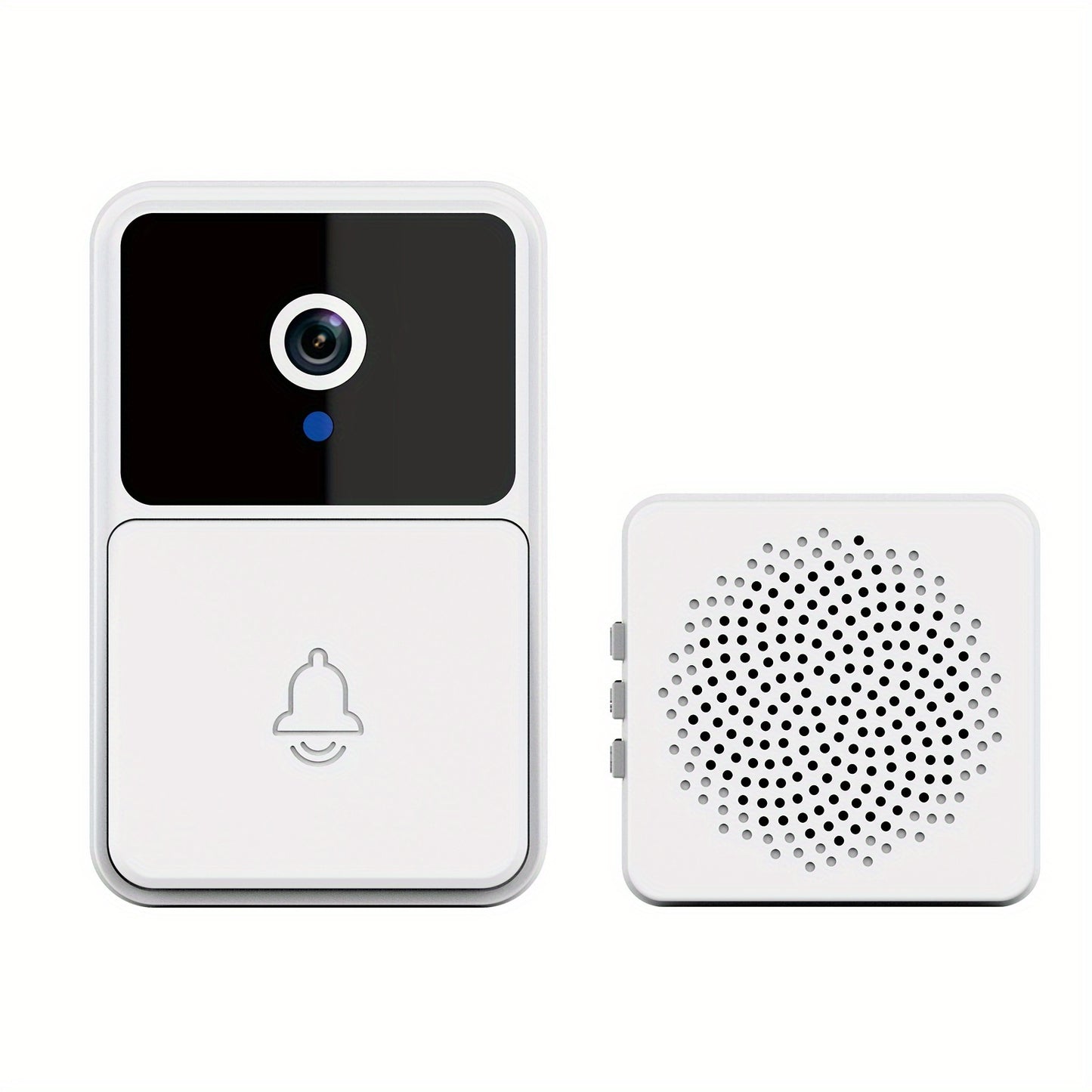 Wireless smart doorbell with HD camera, night vision, two-way audio, and app control.