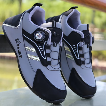 Zhenyuezu Men's Athletic Sneakers feature a twist buckle closure, EVA insole, and stylish blue accents for versatile and durable wear in all seasons, perfect for casual or sporty activities.