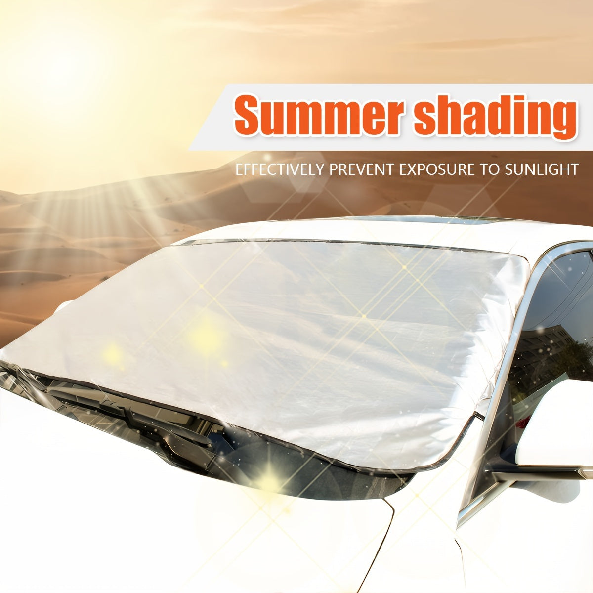 Sun visor and snow cover for car windshield, providing protection from sun, UV rays, and snow.