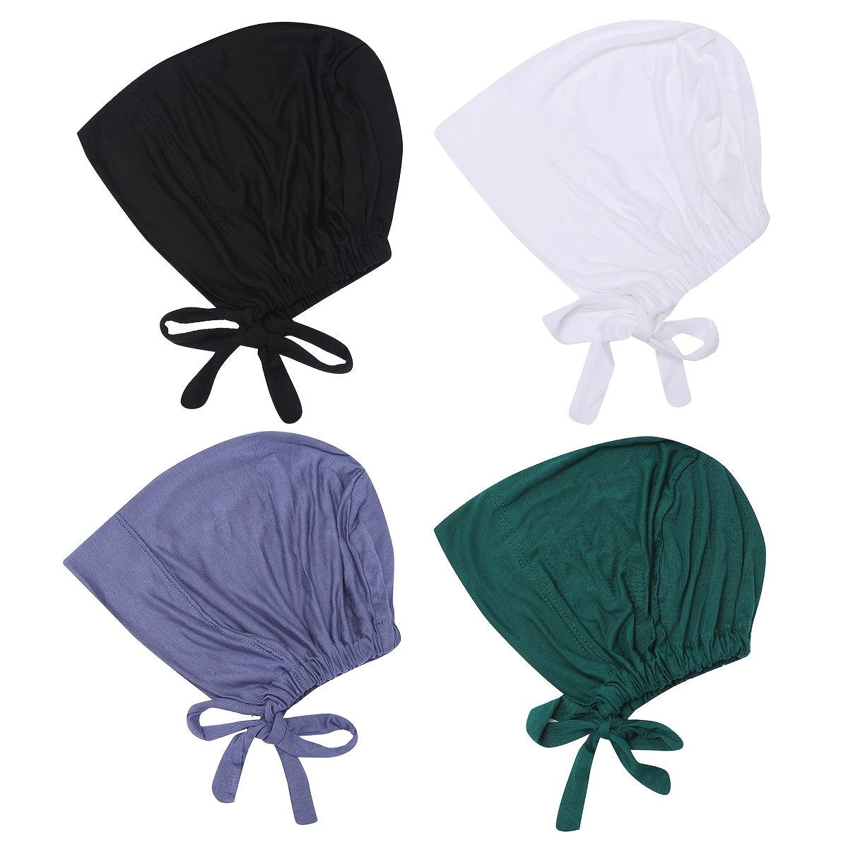 Adjustable Modal Undercap Set includes 4pcs of breathable, stretchy lace-up inner hijab caps for women in solid colors.