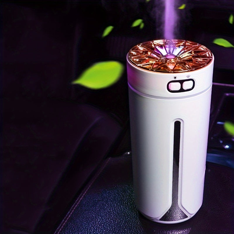 Portable car humidifier with color light, essential oil diffuser, suitable for USB in home and car.