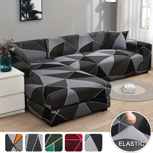 Spandex sofa slipcover with geometric pattern for home decor.