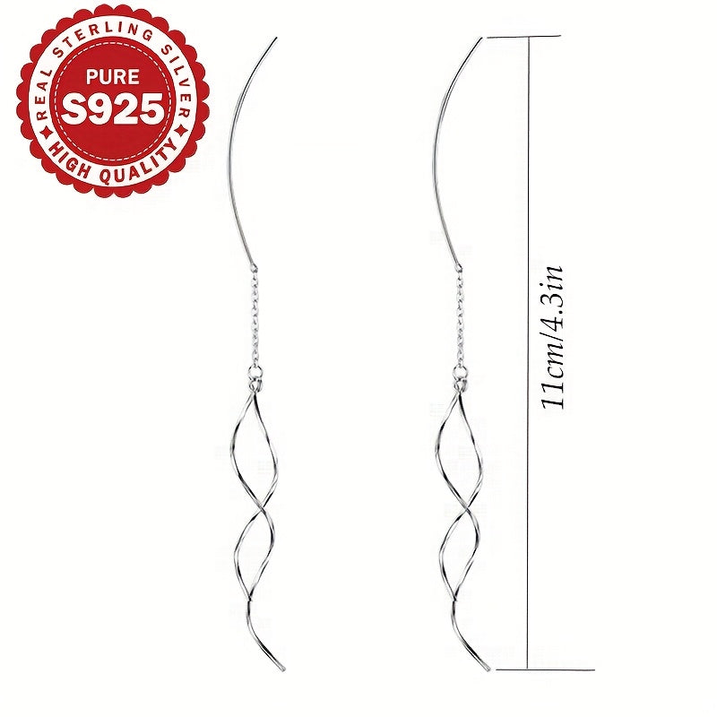 Sterling Silver Long Tassel Earrings with Wavy Design for Women, Elegant and Eye-catching Summer Jewelry, Perfect for Daily Wear, Wedding, Engagement, Bridal Events, and Holidays, Lightweight at 2.6g