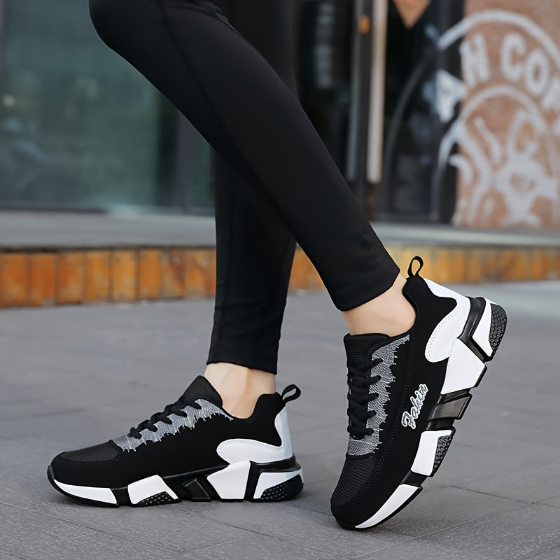 Women's Colorblock Sports Shoes: Casual lace-up sneakers for running and walking with breathable design.