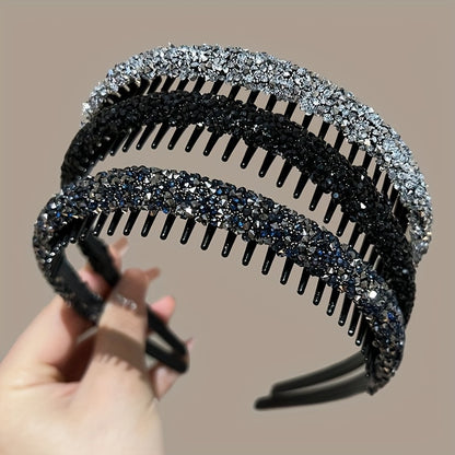 3-piece rhinestone hair grips set with anti-slip headband for styling.