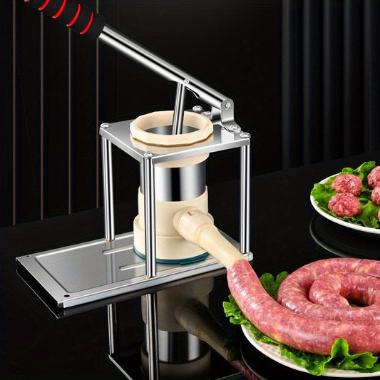 Stainless Steel Sausage Maker Set - includes 6 pieces, a Manual Sausage Stuffing Machine with Casings. Perfect Homemade Sausage Filler Tool Kit for Home Kitchen Use.