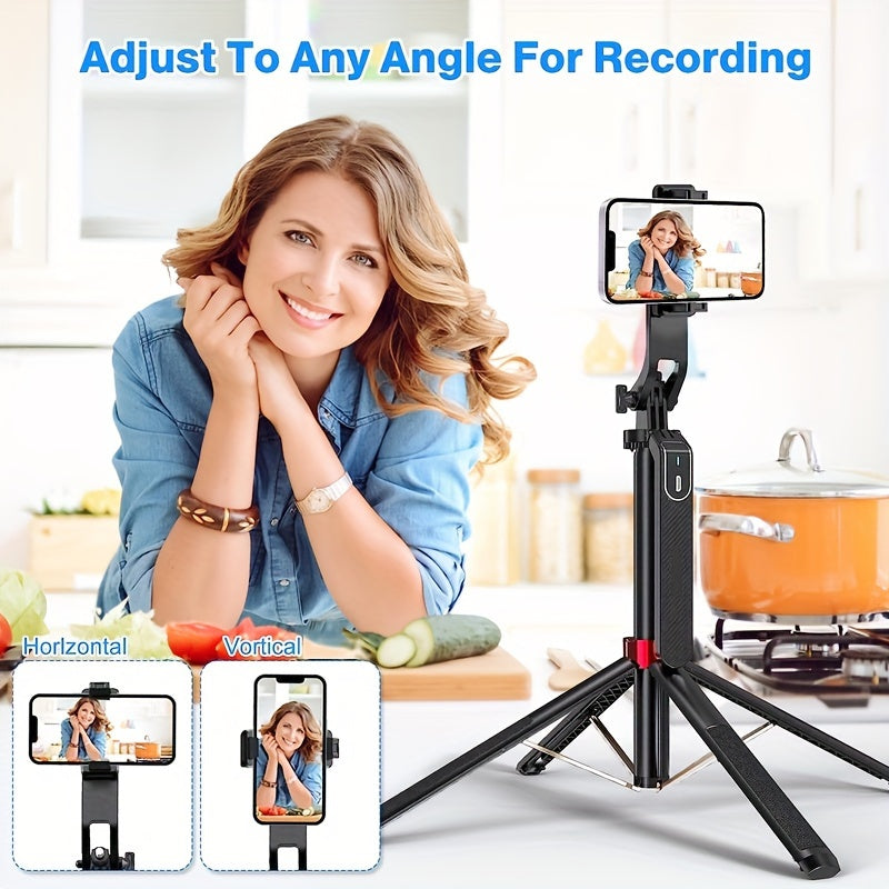 HKXYK 1pc Selfie Stick Tripod with Wireless Remote and 360° Rotatable Phone Stand, Universal Connector, Portable Aluminum Tripod for Video Recording and Live Streaming, Rechargeable Battery