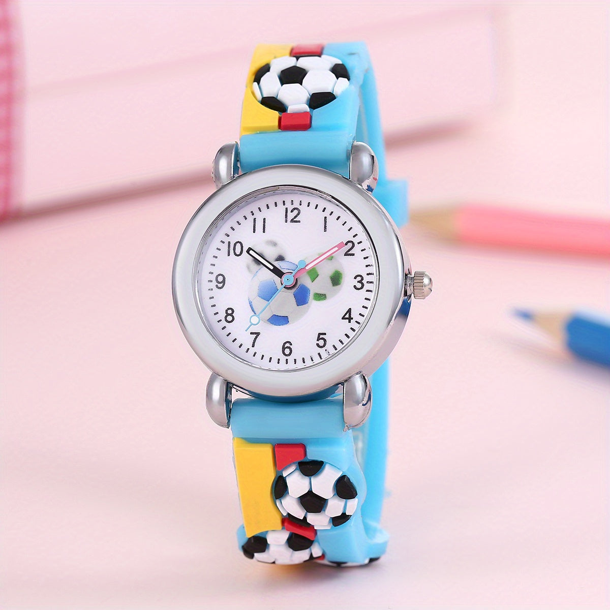 Colorful cartoon football children's watch, perfect gift choice.