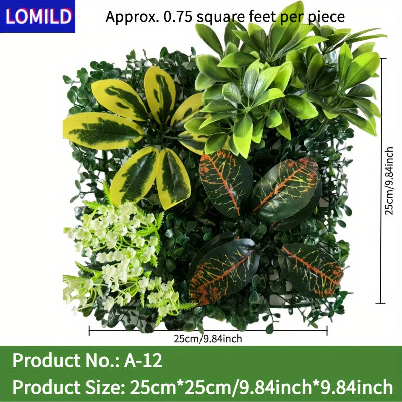 One piece of LOMILD Imitation Milan Mixed Green Plants in various styles with flower and grass skin. Ideal for outdoor wall, wedding, and festival decorations. Also suitable for tying