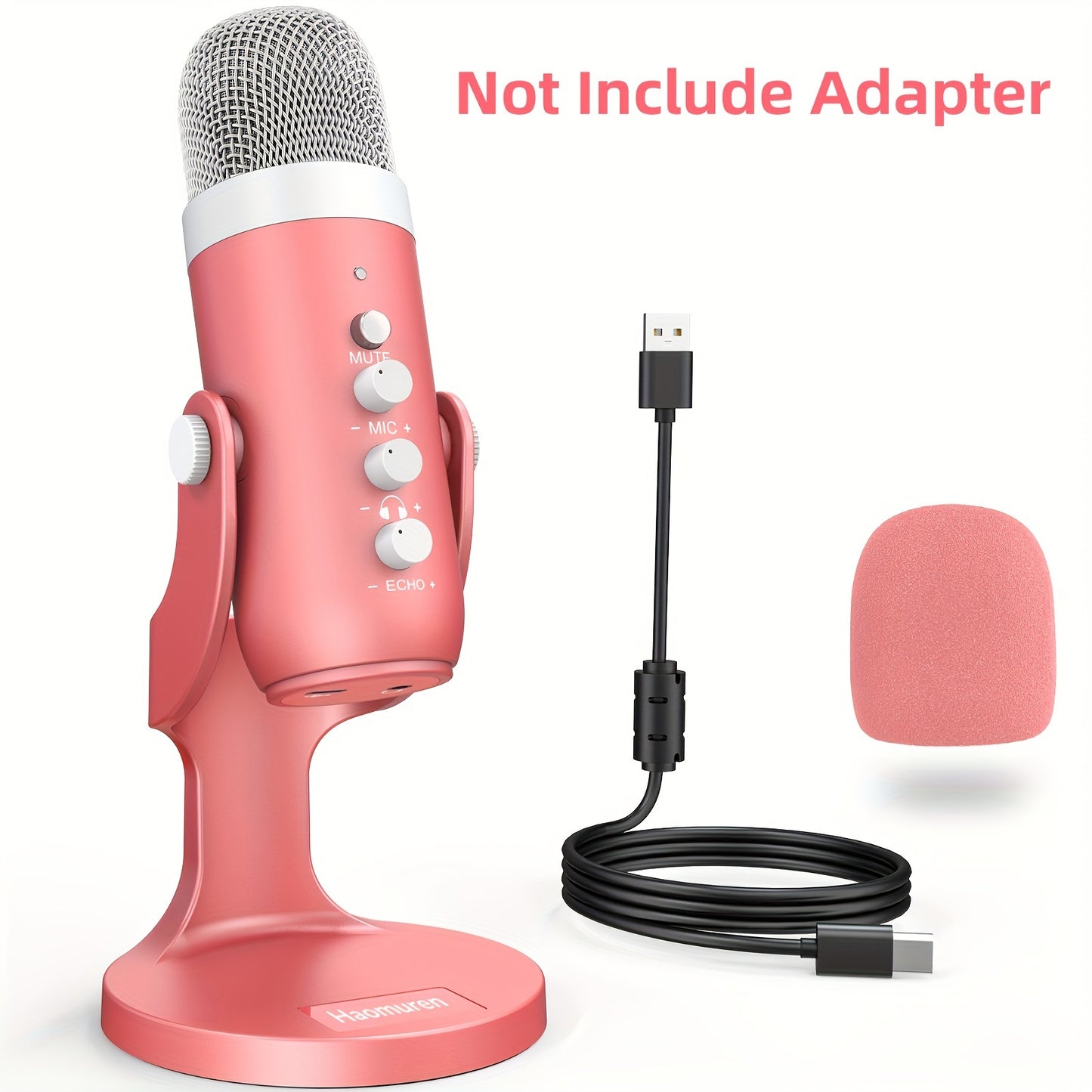 USB condenser microphone with volume and gain control, clear sound for podcasting, gaming, and streaming. Compatible with PS4/5, Mac, and Windows. Includes cable, windscreen, stand, and