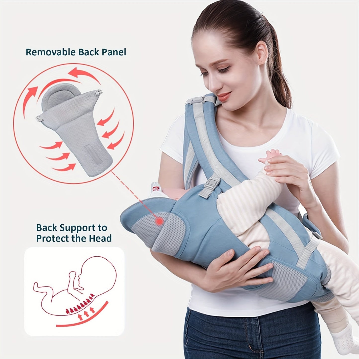 Breathable Baby Carrier with 6-in-1 Multifunctionality - Ergonomic Design with Hip Seat for Babies