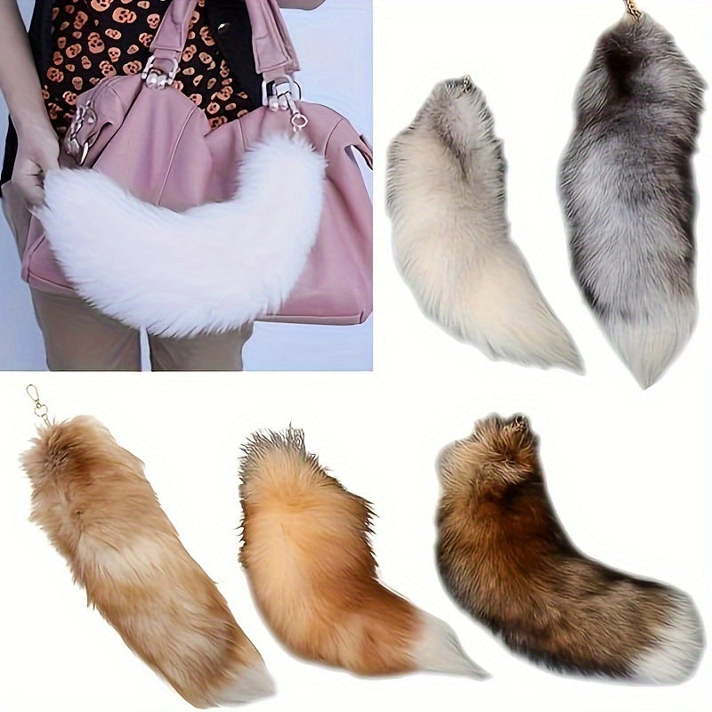 Oversized Artificial Fox Tail Keychain made from Plush Material, Simulated Modeling, Animal-Inspired Design, Decorative Keychain for Handbags & Performance Props