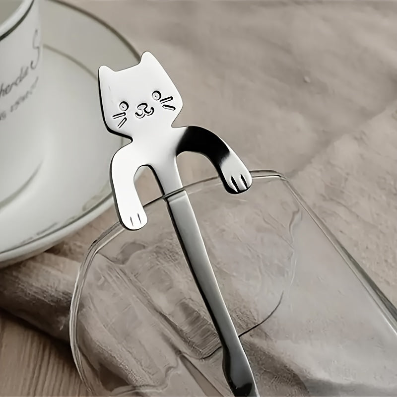 6-piece stainless steel spoon set featuring whimsical cat designs - durable, machine washable, perfect for home, kitchen, parties, weddings, and coffee.