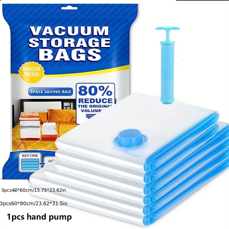 Set of 4 Clear Vacuum Compression Storage Bags - Ideal for Clothes, Blankets, and Household Items. Perfect for Dorms, Closets, Wardrobes, Bedrooms, Bathrooms, and Travel. Maximize Space with these Space Saving Organizer Bags.