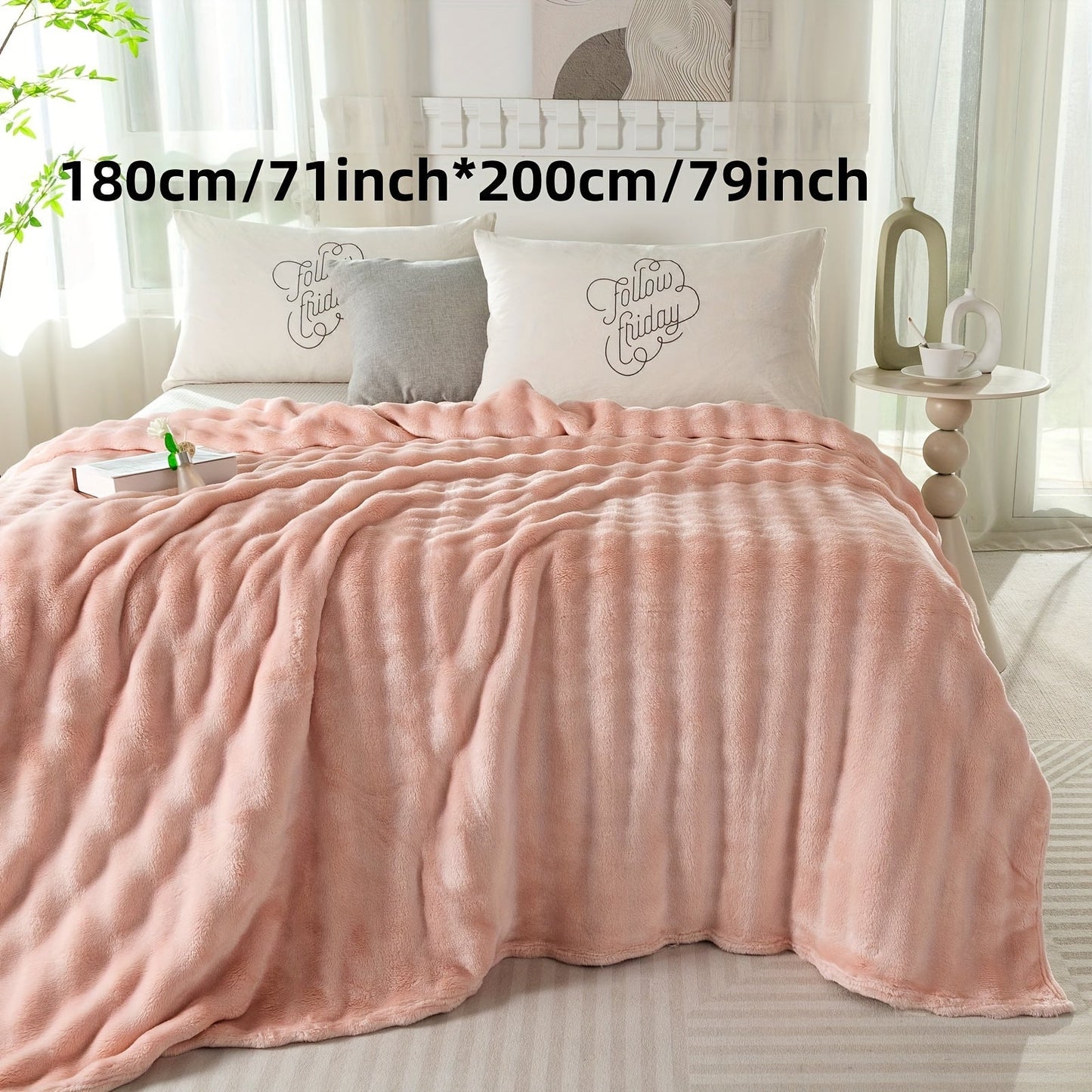 Modern Hypoallergenic Polyester Bed Blanket - Luxuriously Soft Faux Rabbit Fur Plush Throw for Bedroom, Sofa, Office, and Travel - Suitable for All Seasons - Easy to Clean Machine Washable Blanket with Simple Design - Lightweight Cover for Any Purpose