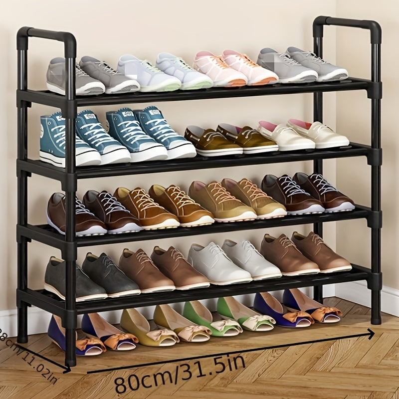 Versatile black metal shoe rack for entryway, bedroom, or outdoor storage; non-waterproof for use in garden, lawn, or patio.