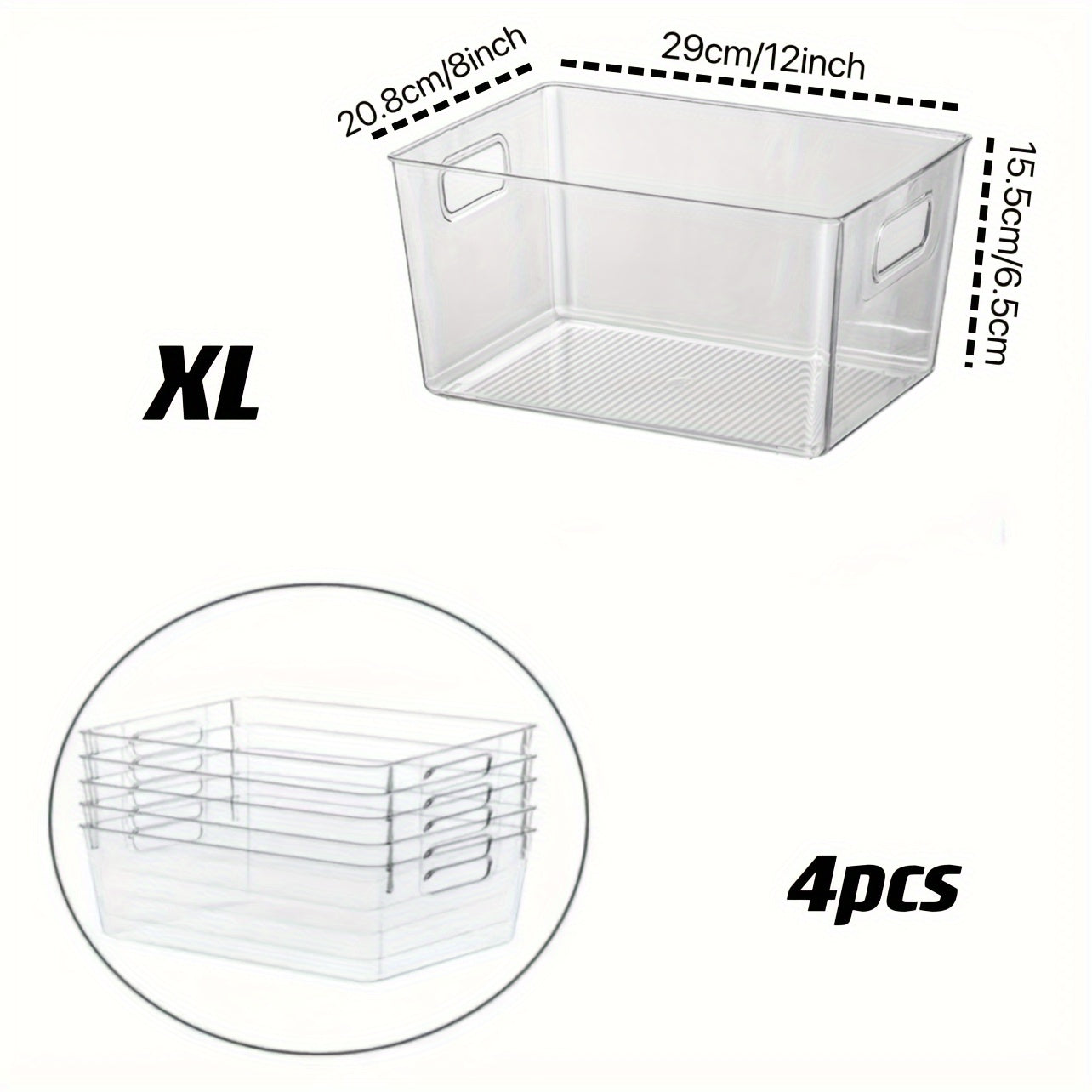 Refrigerator Storage Bins in Sets of 2, 4, or 6 - Stackable Space-Saving Organizer Bins with Handles and Transparent Design for Kitchen, Freezer, Pantry, Cabinets, Drawers, and Shelves - Fruit Container and Kitchen Supplies Organizer