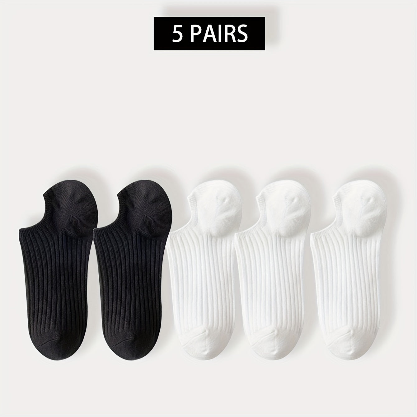 5 pairs of men's invisible socks that are comfortable, breathable, sweat-resistant, and anti-odor.