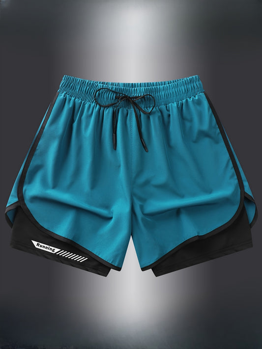 Quick-dry athletic shorts for men with liner are lightweight, breathable, and stretchy, made from a polyester blend that is machine washable.