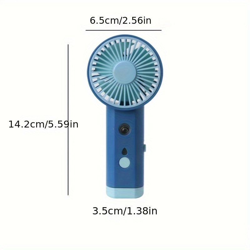 Portable Mini Handheld Fan with Mist Humidifier, Compact Size (14.22cm x 6.5cm x 3.51cm), Rechargeable Battery Power, Ideal for Travel and Desk Cooling