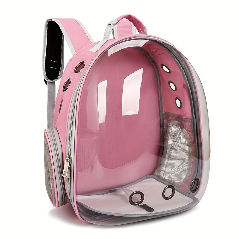 Transparent cat backpack carrier with zipper closure - breathable and comfortable space capsule design for pets.